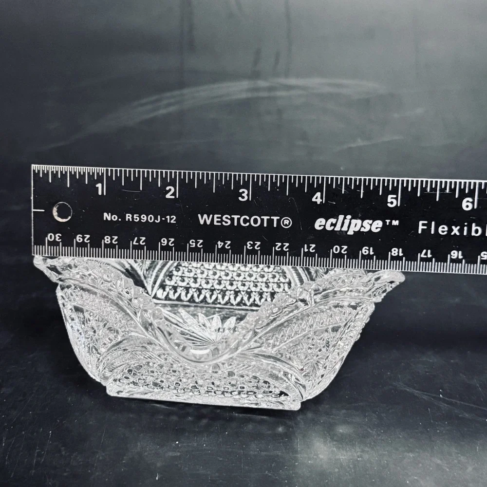 Vintage Mid Century Starburst‎ Clear Crystal Glass Ashtray Vanity Trinket Dish